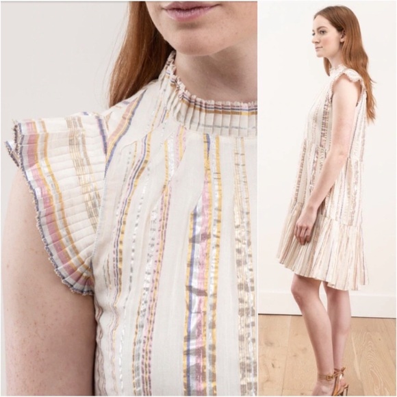 Sea New York Harriet Ruffle Metallic Shimmer Tiered Cream Dress Size 10 - Picture 2 of 13